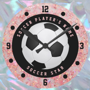 Custom Pink Girls Soccer Ball Football Round Clock