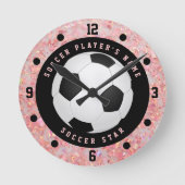 Custom Pink Girls Soccer Ball Football Round Clock (Front)