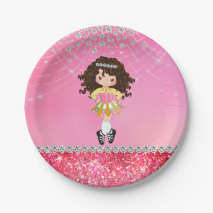 Custom Pink Glam Irish Dance Brunette Girl Paper Plate