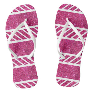 Custom Pink Glitter and White Stripes Modern artsy Jandals