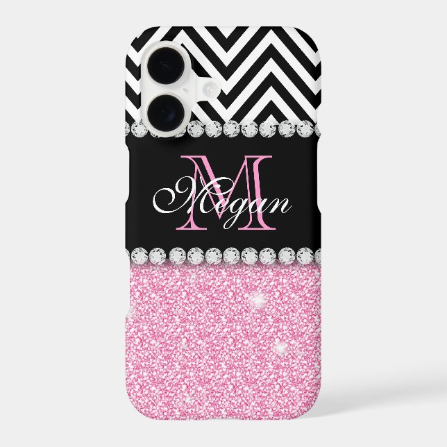 Custom Pink Glitter Black Chevron Monogram (Back)