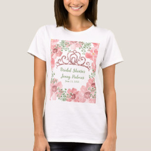Custom Pink Glitter Crown Pink Roses Greenery T-Shirt