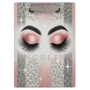 Custom Pink Glitter Eyelash Leopard Clipboard