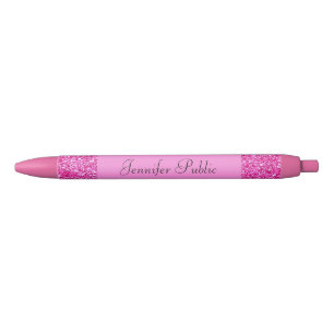 Custom Pink Glitter Personalised Template Girly Red Ink Pen