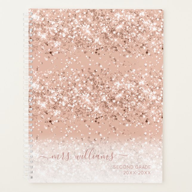 Custom Pink Glitter Teacher Classroom Planner (Front)