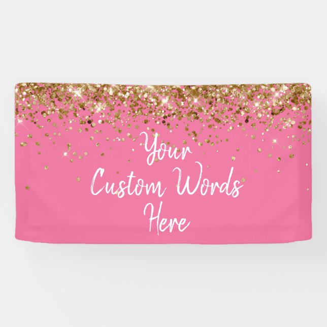 Custom Pink & Gold Birthday Party Photo Booth Prop Banner (Horizontal)