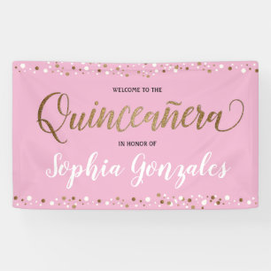 Custom Pink Gold confetti Quinceanera Birthday Banner