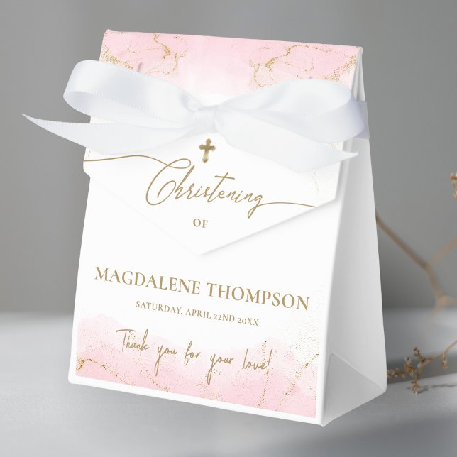 Custom Pink Gold Cross Thank You Girl Christening  Favour Box (Creator Uploaded)