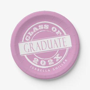 Custom Pink Graduation Party Graduate Paper Plate