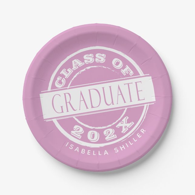 Custom Pink Graduation Party Graduate  Paper Plate (Front)