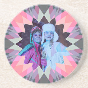 Custom Pink Gray Christmas Star Family Photo Gift Coaster