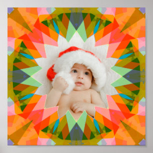 Custom Pink Green Christmas Star Family Photo Gift Poster