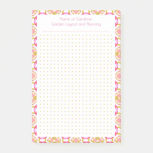 Custom Pink Green Dot Grid Garden Layout Planner Post-it Notes (Front)
