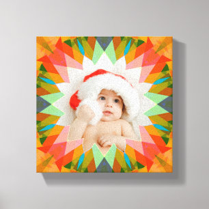 Custom Pink Green Star Family Photo Nursery Gift Canvas Print