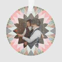 Custom Pink Grey Christmas Star Family Photo Gift