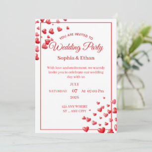 Custom Pink Heart Wedding Invitation Card