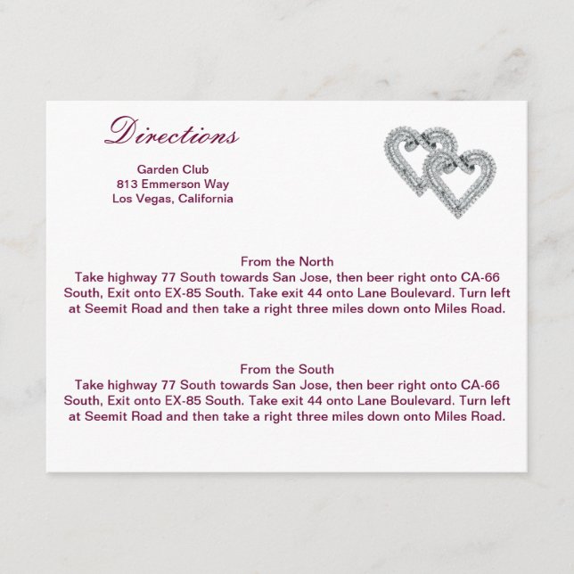 Custom Pink Hearts Direction Card (Front)