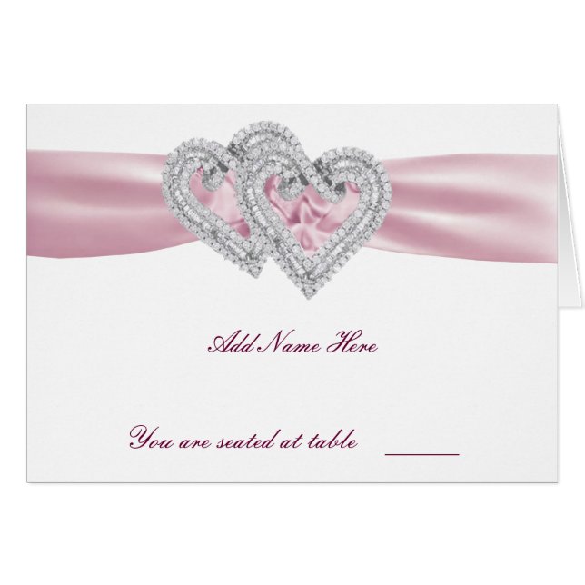 Custom Pink Hearts Place Card (Front Horizontal)