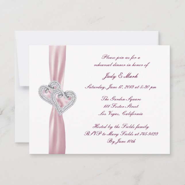 Custom Pink Hearts Rehearsal Dinner Invitation (Front)