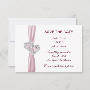 Custom Pink Hearts Save The Date Card