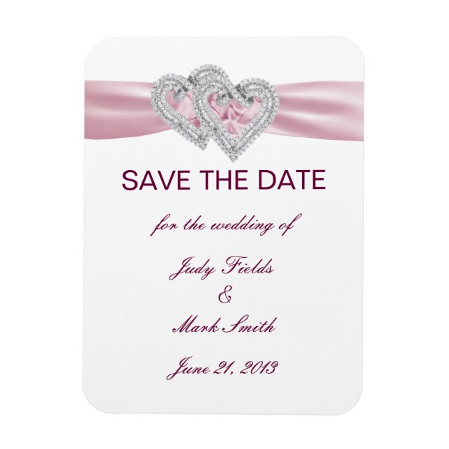 Custom Pink Hearts Save The Date Magnet (Vertical)