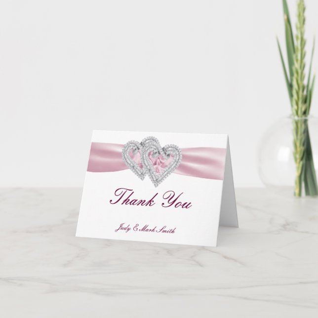 Custom Pink Hearts Thank You Card (Front)