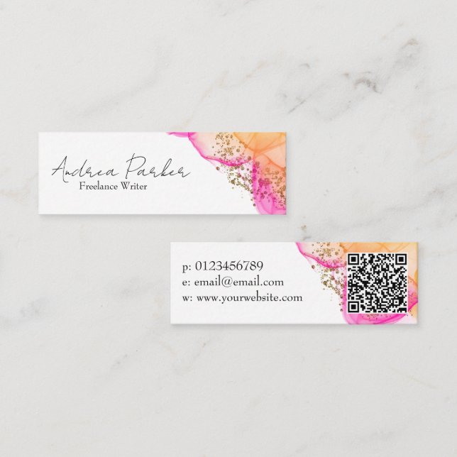 Custom Pink Ink Simple Modern QR Code  Mini Business Card (Front/Back)