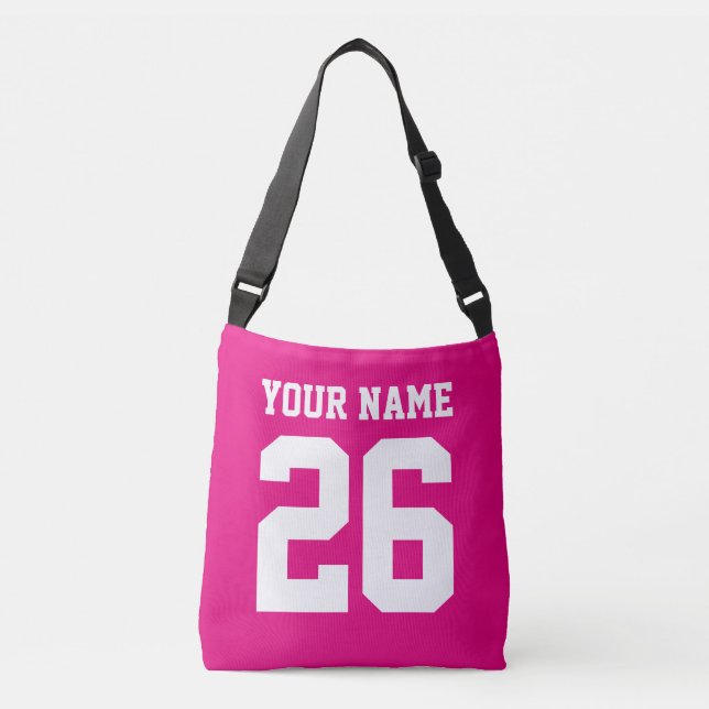 Custom pink jersey number cross body bag (Front)