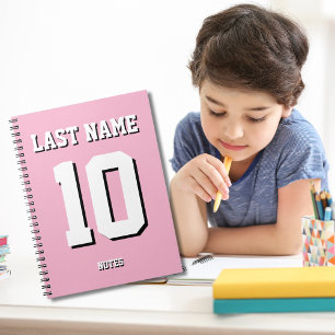 Custom Pink Last Name Sports Jersey Number Notebook
