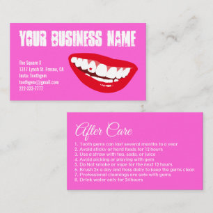 Custom Pink Lips Tooth gem After Care Business Card