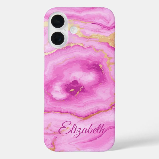 Custom Pink Marble with Dark Pink & Gold Accents Case-Mate iPhone Case (Back)