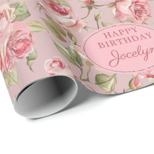 Custom Pink Mauve Rose Birthday Wrapping Paper