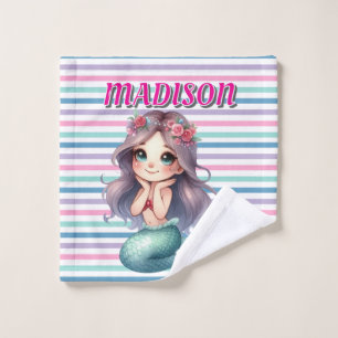 Custom Pink Mermaid striped pattern  Wash Cloth