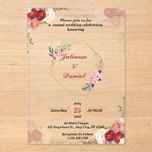 Custom Pink Modern Acrylic Wedding Invitations