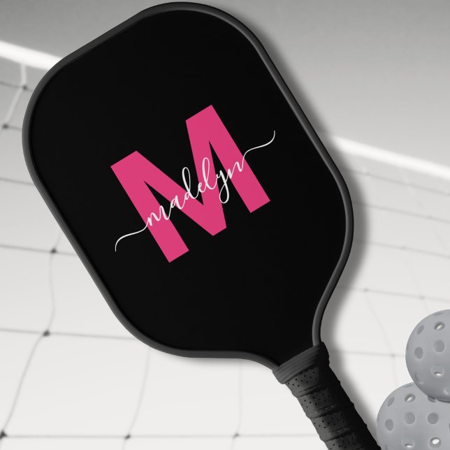 Custom Pink Modern Script Name Monogram Pickleball Paddle (Custom Pink Modern Script Name Monogram Pickleball Paddle)