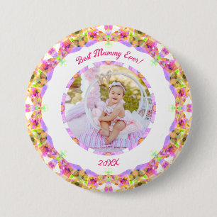Custom Pink Mother’s Day Best Mummy Ever Mum Photo 7.5 Cm Round Badge