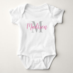 Custom Pink Name and Grey Initial Baby T-Shirt Baby Bodysuit
