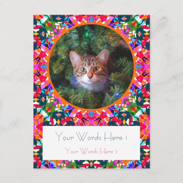 Custom Pink Orange Green Christmas Photo Gift  Postcard (Front)