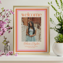 Custom Pink Orange Photo Graduation Welcome Sign 