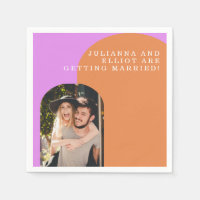Custom Pink Orange Retro Photo Engagement Party