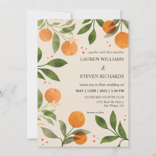 Custom Pink Oranges Green florals Wedding Invitation