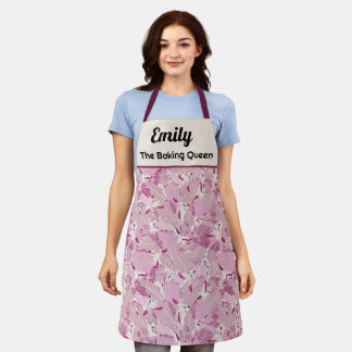 Custom pink pastel bird and leaves apron