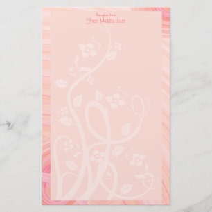 Custom Pink Peach Spirals Floral Border Stationery