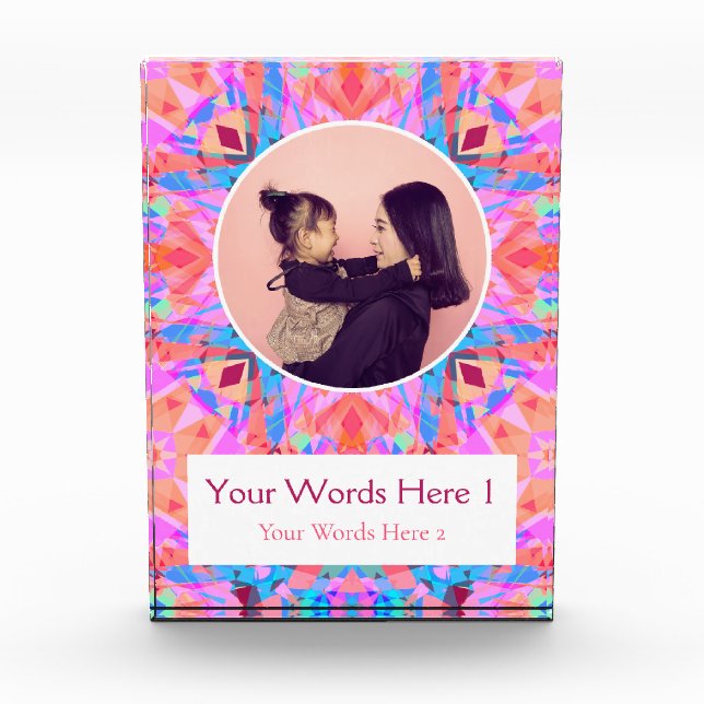 Custom Pink Peach Star Happy Birthday Lady’s Gift Photo Block (Front)