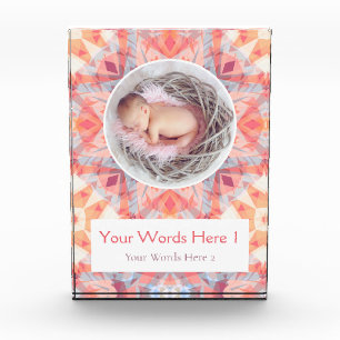Custom Pink Peach Star New Baby Girl Daughter Gift Photo Block
