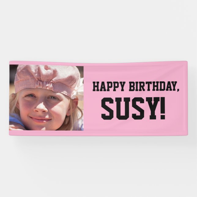CUSTOM PINK PHOTO BIRTHDAY BANNER (Horizontal)