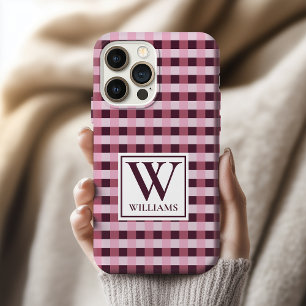 Custom Pink Plaid Monogram Phone Case Gift for Her