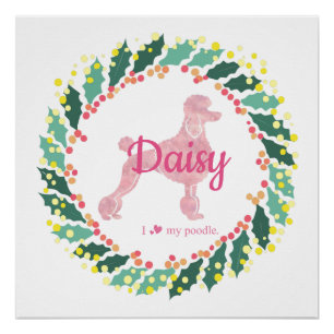 Custom Pink Poodle Silhouette Christmas Poster