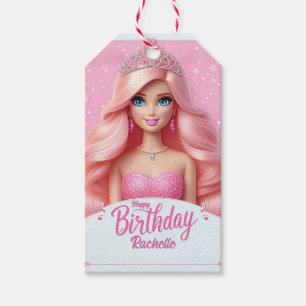 Custom Pink Princess Happy Birthday Gift Tags