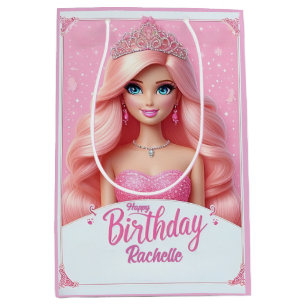 Custom Pink Princess Happy Birthday Medium Gift Bag